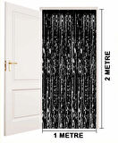 Siyah Ekstra Metalize Parlak Saçaklı Arka Fon Perde