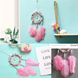 Leyloş El Yapımı Kuş Tüyü Ve Led Işıklı Dekoratif Asma Düş Rüya Kapanı