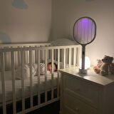 Leyloş Usb Şarjlı Beyaz Renk Kendiliğinden Standlı Şarj Göstergeli Uv Işıklı Sinek Öldürme Raketi Ltd-718