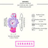 MOR RENKLİ ÇİÇEK FİGÜRLÜ, PEMBE RENK KIZ ÇOCUK KOL SAATİ