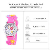 ÇİÇEKLİ,PEMBE RENKLİ KIZ ÇOCUK KOL SAATİ