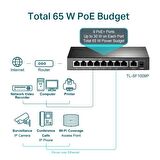 TP-LINK OMADA TL-SF1009P, 8 Port, MegaBit, Metal Kasa, 8 Port PoE, 65W, +1 Port Uplink, Yönetilemez, Masaüstü Switch