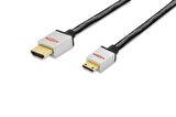  ED-84488 ednet Premium HDMI High Speed with Ethernet Bağlantı Kablosu (HDMI 1.4), 2160p, 4K, HDMI Tip C (mini) Erkek <-> HDMI A Erkek, 2 metre, AWG30, UL, 2x zırhlı, pamuk örgü kablo kılıfı, altın kaplama, gümüş/siyah renk