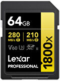 LEXAR 64GB LSD1800064G-BNNNG SD PROFESSIONAL 1800X SDXC UHS-II CARDS UP TO 280MB/S READ 210MB/S WRITE C10 V60 U3