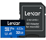 32GB LSDMI32GBB633A 633X MIKRO SDHC UHS-I WITH SD ADAPTER 100MB/S OKUMA 20MB/S YAZMA C10 A1 V10 U1