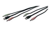 AK 82201 KVM Switch için Ses + USB Kablo Seti, 2 x 3,5 mm Erkek; USB A Erkek <-> 2 x 3,5 mm Erkek; USB B Erkek, siyah renk, 1,80 metre