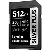 LEXAR 512GB LSDSIPL512G-BNNNG SD PROFESSIONAL SILVER PLUS SDXC UHS-I CARDS UP TO 205MB/S READ 150MB/S WRITE C10 V30 U3