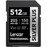 LEXAR 512GB LSDSIPL512G-BNNNG SD PROFESSIONAL SILVER PLUS SDXC UHS-I CARDS UP TO 205MB/S READ 150MB/S WRITE C10 V30 U3