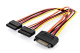 AK-430405-003-M Dahili Y-güç kaynağı kablosu, Erkek/Dişi/Dişi, 0.3 metre,SATA 15-pin - 2 x SATA 15-pin