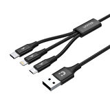 UNITEK USB-A 3in1 HIZLI ŞARJ KABLOSU 1.2MT 2.4A MICRO USB, TYPE-C, LIGHTNING (C14049BK)