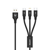 UNITEK USB-A 3in1 HIZLI ŞARJ KABLOSU 1.2MT 2.4A MICRO USB, TYPE-C, LIGHTNING (C14049BK)