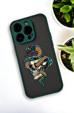 iPhone 13 Pro Max Uyumlu Skull & Snake Desenli Buzlu Şeffaf Lüx Telefon Kılıfı