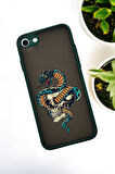 iPhone 8 Uyumlu Skull & Snake Desenli Buzlu Şeffaf Lüx Telefon Kılıfı