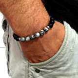 GRİ JASPER ONİKS DOĞAL TAŞ ERKEK BİLEKLİK B1816