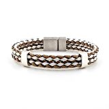 KAHVE BEYAZ ÖRGÜ MIKNATISLI METAL KLİPS ERKEK BİLEKLİK BT398