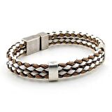 KAHVE BEYAZ ÖRGÜ MIKNATISLI METAL KLİPS ERKEK BİLEKLİK BT398