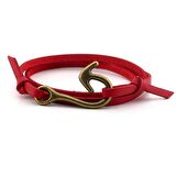 BRONZ OLTA KANCA KIRMIZI DERİ SARMA ERKEK BİLEKLİK BT568