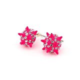 PUNK PEMBE DİKENLİ PARLAK TAŞLI KADIN KÜPE EX010