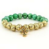 HAÇ ZİRKON TAŞLI NEON GOLD YEŞİL  DOĞAL TAŞ KADIN BİLEKLİK J0102