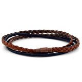 LACİVERT TABA İKİ SIRA SARMA SAÇ ÖRGÜ DERİ ERKEK BİLEKLİK M008F