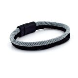 GRİ SİYAH İKİ SIRALI METAL MIKNATISLI ERKEK BİLEKLİK M014E