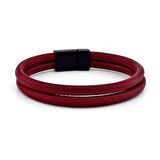BORDO GERÇEK DERİ MANYETİK KLİPS İKİ SIRALI BİLEKLİK M015B