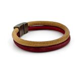 BORDO TABA ORJİNAL DERİ METAL MIKNATIS BİLEKLİK M016E
