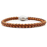 OVAL METAL KLİPS TABA RENKLİ ÖRGÜ DERİ ERKEK BİLEKLİK M033E