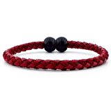 SİYAH TOP METAL MIKNATIS BORDO ÖRGÜ DERİ ERKEK BİLEKLİK M034D