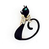 ZARİF KARA KEDİ ZİRKON TAŞLI BÜYÜK BOY ROZET BROŞ RZ071