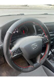 SEAT LEON DİKİŞLİ DERİ DİREKSİYON KILIFI KARBON/NOKTALI/KIRMIZI DİKİŞLİ HIZLI KARGO