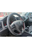 SEAT LEON DİKİŞLİ DERİ DİREKSİYON KILIFI KARBON/NOKTALI/KIRMIZI DİKİŞLİ HIZLI KARGO