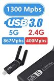 Dual Band Usb 3.0 Adaptör Kablosuz Wifi Alıcı Ac1300 Mbps Masaüstü Bilgisayar PC