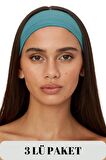 Salvia Dione 3' Lü Spor Kadın Erkek Saç Bandı Seti - Pamuk Yazlık İnce Sıkmayan Bandana - Kadın & Erkek Yoga Pilates Bisiklet Saç Bandı Taç - Kadın Günlük Moda Yüz Yıkama Makyaj Kakül Perçem Engelleyici Saç Bandı Bandana Seti Turkuaz