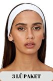 Salvia Dione 3' Lü Spor Kadın Erkek Saç Bandı Seti - Pamuk Yazlık İnce Sıkmayan Bandana - Kadın & Erkek Yoga Pilates Bisiklet Saç Bandı Taç - Kadın Günlük Moda Yüz Yıkama Makyaj Kakül Perçem Engelleyici Saç Bandı Bandana Seti Beyaz