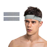Spor Saç Bandı 2li Set Sporcu Erkek Kafa Bandı Headband Tenis Gym Ter Bantı Spor Fitness Saç Bantları Yoga Crossfit Bisiklet Koşu Yürüyüş Erkekler İçin Süper Penye Esnek Canlı Likralı İddia Geniş Alın Bandı 2li Set Gri
