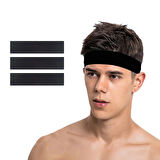 Spor Saç Bandı Sporcu 3lü Erkek Kafa Bandı Headband Tenis Gym Ter Bantı Spor Fitness Saç Bantları Yoga Crossfit Bisiklet Koşu Yürüyüş Erkekler İçin Süper Penye Esnek Canlı Likralı İddia Geniş Alın Bandı 3lü Siyah