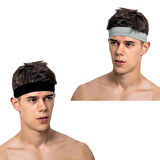 Spor Saç Bandı Sporcu 2li Kombin Erkek Kafa Bandı Headband Tenis Gym Ter Bantı Spor Fitness Saç Bantları Yoga Crossfit Bisiklet Koşu Yürüyüş Erkekler İçin Süper Penye Esnek Canlı Likralı İddia Geniş Alın Bandı 2li Kombin Siyah & Gri