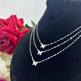 Yonca Kadın Üçlü Kolye 925 Ayar Gümüş Zincirli Rodyumlu Zirkon Taşlı