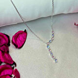 Renkli Zirkon Taşlı  Kadın Kolyesi 925 Ayar Gümüş Zincirli Rodyumlu