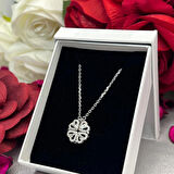 Açılabilir Kalpli Yonca Kadın Kolyesi 925 Ayar Gümüş Rodyumlu Zirkon Taşlı