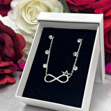 Taçlı Sonsuzluk Kadın Kolyesi 925 Ayar Gümüş Rodyumlu Zirkon Taşlı