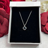 Van Cleef Yonca Siyah Taşlı Kadın Kolyesi 925 Ayar Gümüş Radyumlu 6 mm