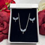 Mavi Melek Kanadı Kadın 2'li Setii 925 Ayar Gümüş Rodyumlu Zirkon Taşlı