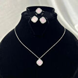 Van Cleef Yonca Pembe Taşlı Kadın 3'lü Seti 925 Ayar Gümüş Radyumlu 6 mm
