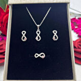 Pembe Kalp Sonsuzluk Kadın 3'lü Set 925 Ayar Gümüş Zirkon Rodyumlu Taşlı