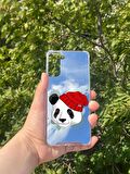 Samsung Galaxy S21 Plus Uyumlu Aynalı Şapkalı Panda Desenli Darbe Kamera Korumalı Silikon Telefon Kılıfı