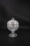Ayaklı Kapaklı Kristal Cam Modern Lüks Kurabiyelik & Şekerlik & Drajelik 15 cm