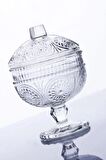 Ayaklı Kapaklı Kristal Cam Modern Lüks Kurabiyelik & Şekerlik & Drajelik 15 cm