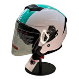 JK-516 Yazlık Motosiklet Kaskı Güneş Vizörlü Beyaz Mavi X2